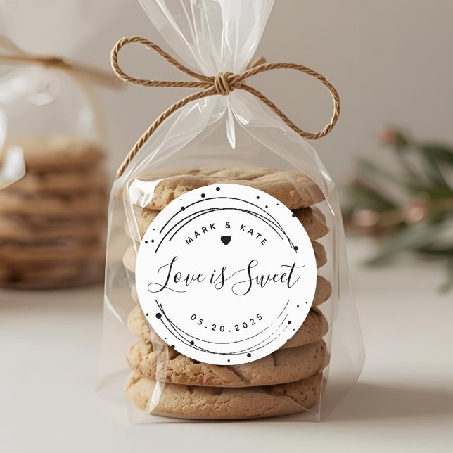 Modern Circular Love is Sweet Wedding Favour Classic Round Sticker (Creator Uploaded)
