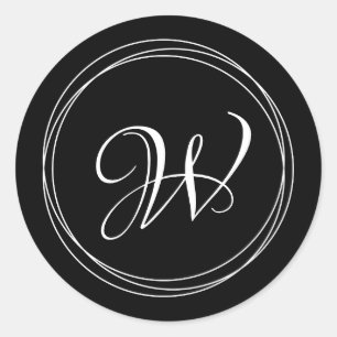 Modern circular pattern monogram classic round sticker