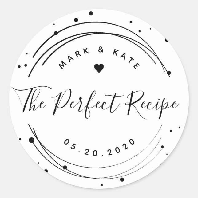 Modern Circular The Perfect Recipe Wedding Favour Classic Round Sticker (Front)