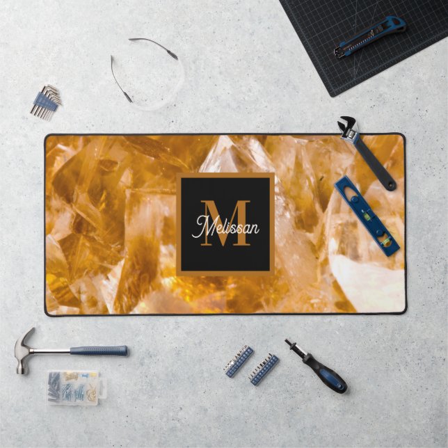 Modern Citrine Birthstone Monogram Desk Mat (Workstation)
