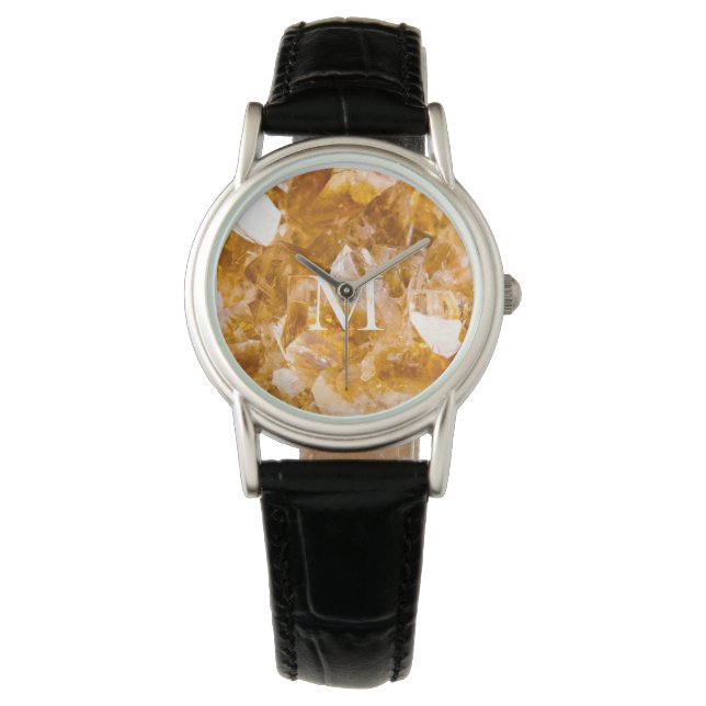 Modern Citrine Birthstone Monogram Personalized  Watch (Front)
