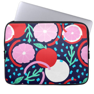 Modern Citrus Fruit Geometric Midnight Market Laptop Sleeve
