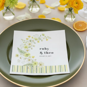 Modern Citrus Green Wildflower Wedding Napkin