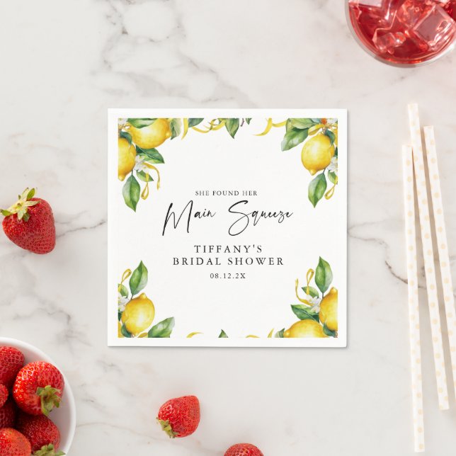 Modern Citrus Lemon Bridal Shower Napkin (Insitu)