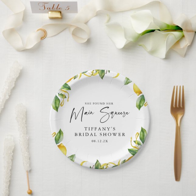Modern Citrus Lemon Bridal Shower Paper Plate (Wedding)