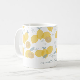 Modern Citrus Lemons Pattern Custom Name Coffee Mug