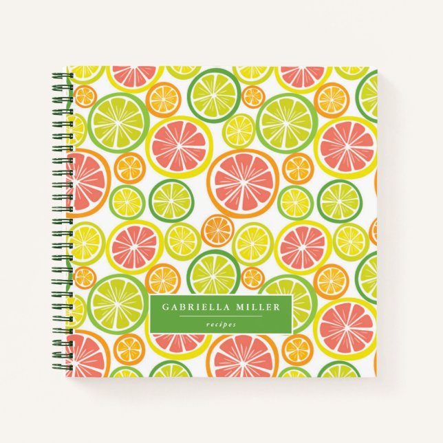 Modern Citrus Pattern Personalized Recipe  Notebook (Front)
