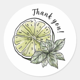 Modern Citrus Summer Lime Watercolor Thank You Classic Round Sticker