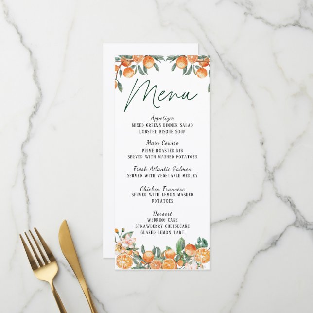 Modern Citrus-Themed Wedding Menu Card (Front/Back In Situ)