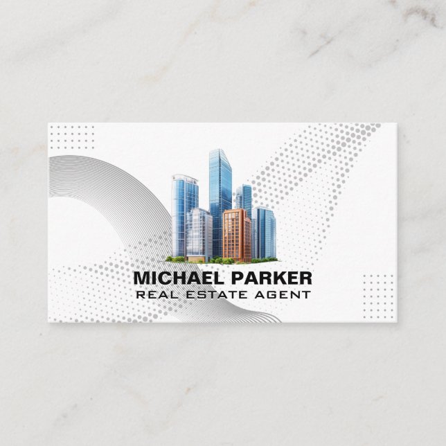 Modern City Buildings | Commercial Real Estate Business Card (Front)