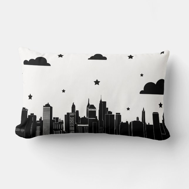 Modern City Scape & Starry Sky with Initial Letter Lumbar Pillow (Front)