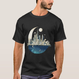 Modern City Skyline Landscape At Night Discovery T-Shirt