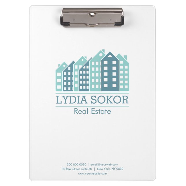  Modern Cityscape Logo Real Estate Clipboard (Front)
