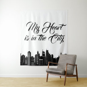 Modern Cityscape My Heart is in the City Tapestry