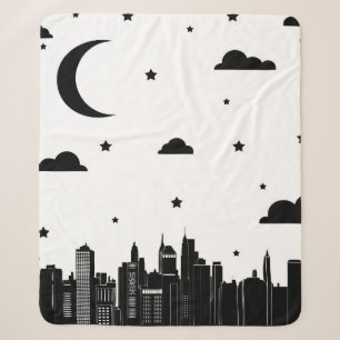 Modern Cityscape Skyline & Starry Night Sky Sherpa Blanket