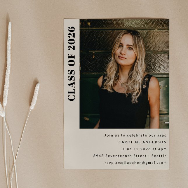 Modern Class 2023 Cream Photo Graduation Party  Invitation (Creator Uploaded)