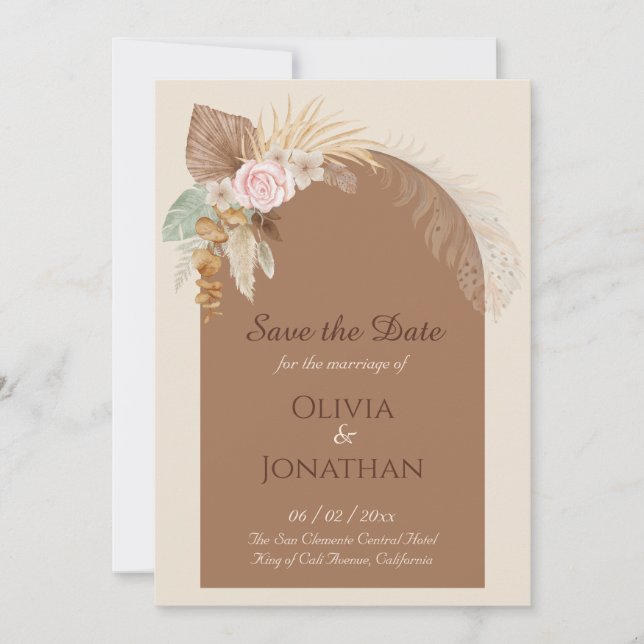 Modern Class Boho Rustic Beige Brown Save The Date Invitation (Front)