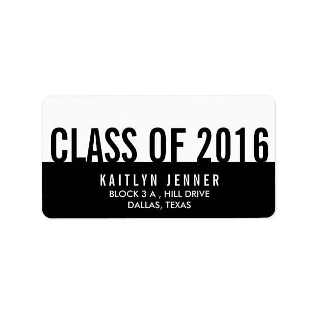 Modern Class Of 2016 Typography Black And White Label (Front)