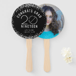 Modern Class of 2019 CONGRATS GRAD Photo Black Hand Fan