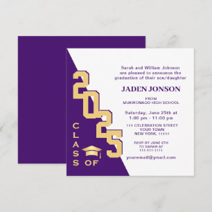 Modern Class of 2021 Gold Purple Graduation Party Invitation