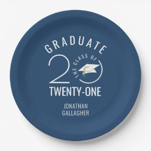 Modern CLASS OF 2021 Typography Name Blue Paper Plate