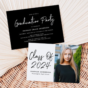 Modern Class of 2023 Black Script Graduation Party Invitation