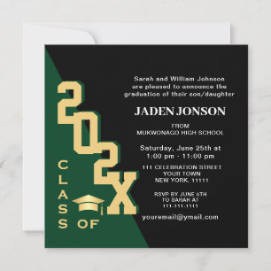 Modern Class of 2023 Green Black Graduation Party Invitation