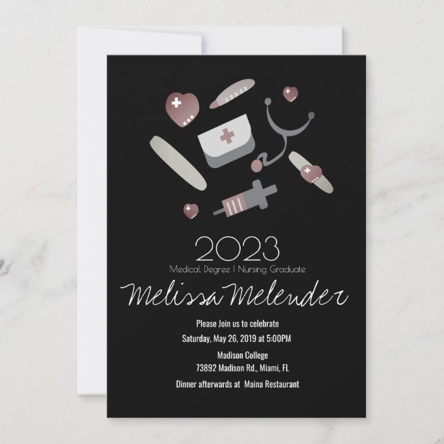 Modern Class of 2023 Medical Nurse Graduate Party Invitation (Front)
