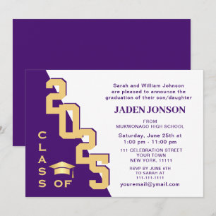 Modern Class of 2024 Gold Purple Graduation Party Invitation