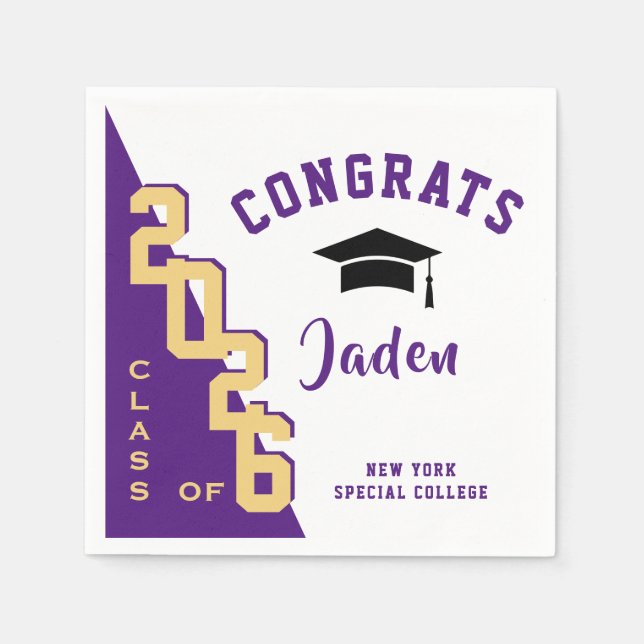 Modern Class of 2024 Gold Purple Graduation Party Napkin (Front)
