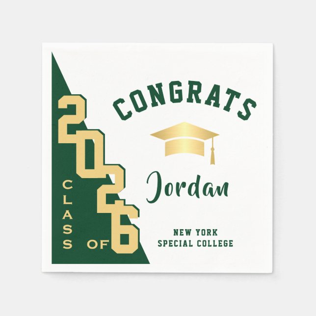 Modern Class of 2024 Golden Green Graduation Party Napkin (Front)
