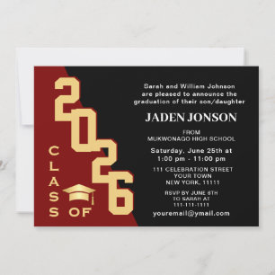 Modern Class of 2024 Golden Red Graduation Party Invitation