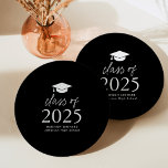 Modern Class of 2025 Black and White Graduation Paper Plate<br><div class="desc">Add a personalized touch to your graduation party with these modern graduation paper plates! The paper plates feature a graduation cap at the top of the design with "Class of 2025" displayed in bold white lettering on a black background. Personalize the black and white graduation plates with the graduate's name,...</div>