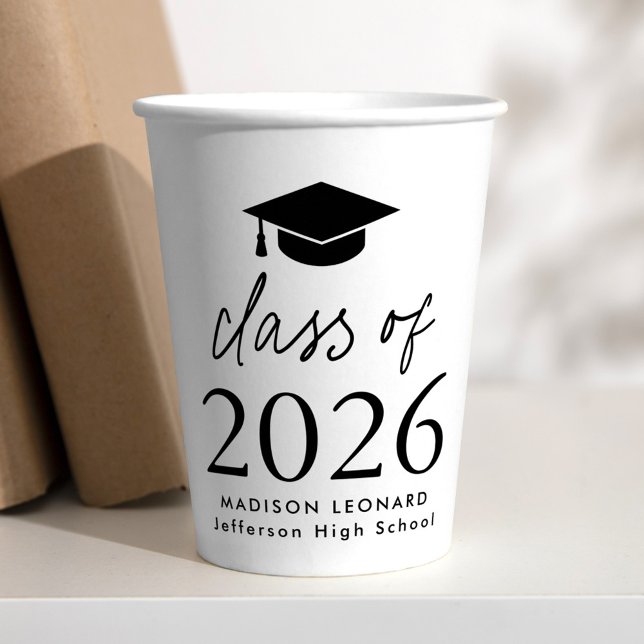 Modern Class of 2025 Black Script Graduation Paper Cups (Creator Uploaded)