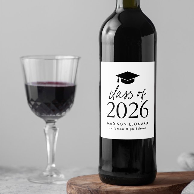 Modern Class of 2025 Black Script Graduation Wine Label (Creator Uploaded)