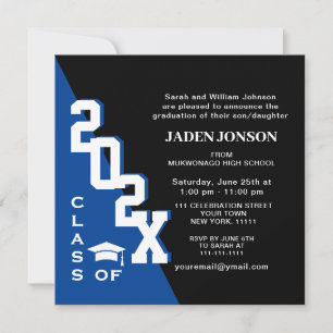 Modern Class of 2025 Blue Black Graduation Party Invitation