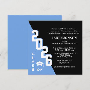 Modern Class of 2025 Blue Black Graduation Party Invitation