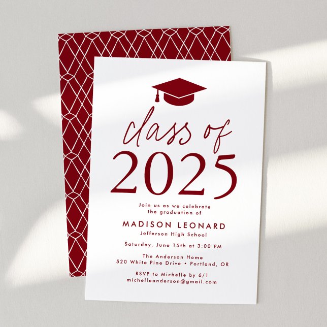 Modern Class of 2025 Burgundy Graduation Party Invitation (Creator Uploaded)