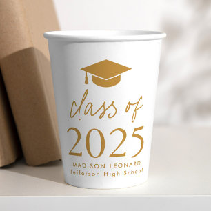 Modern Class of 2025 Gold Script Graduation Paper Cups