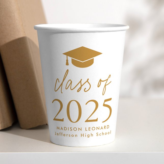 Modern Class of 2025 Gold Script Graduation Paper Cups (Creator Uploaded)