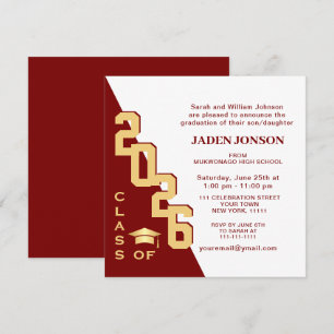 Modern Class of 2025 Golden Red Graduation Party Invitation