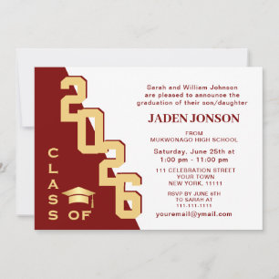 Modern Class of 2025 Golden Red Graduation Party Invitation