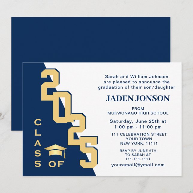 Modern Class of 2025 Grad Blue Graduation Party Invitation (Front/Back)