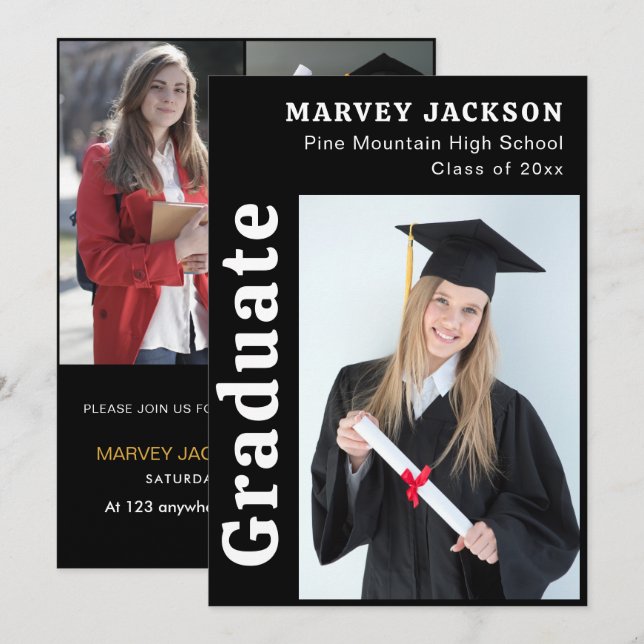 Modern Class of 2025 Grad Photo Graduation Party  Invitation (Front/Back)