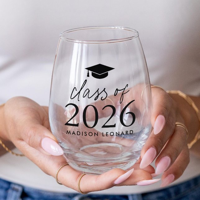 Modern Class of 2025 Graduation Stemless Wine Glass (Creator Uploaded)