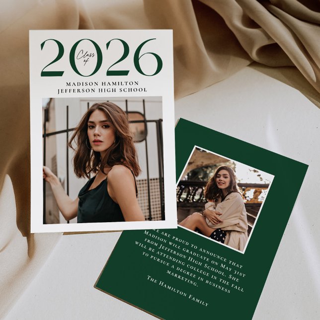 Modern Class of 2025 Green 2 Photo Graduation Announcement (Creator Uploaded)