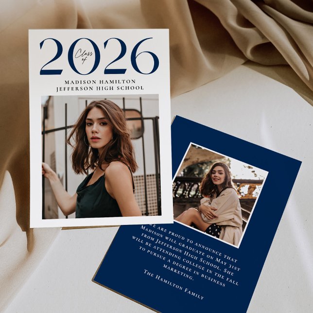 Modern Class of 2025 Navy 2 Photo Graduation Announcement (Creator Uploaded)