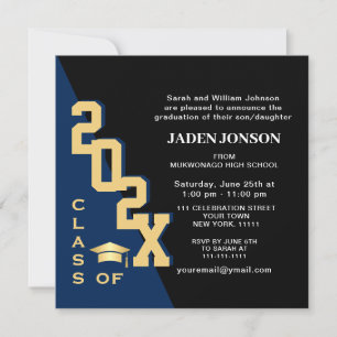 Modern Class of 2025 Navy Black Graduation Party Invitation