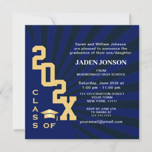 Modern Class of 2025 Navy Black Graduation Party Invitation