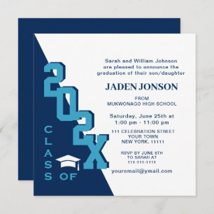 Modern Class of 2025 Navy Blue Graduation Party Invitation